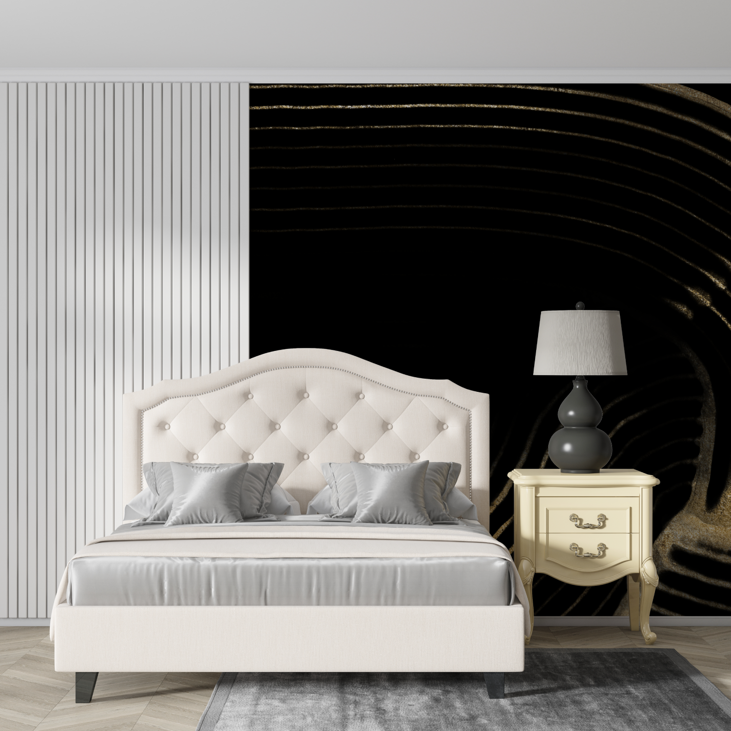 Papier Peint Art & Déco - Lignes Dorées Ondulantes