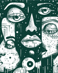 Papier peint art & déco – Visages graphiques Vert et blanc