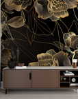 Floral Wallpaper - Golden Roses on Black Background
