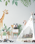 Papier Peint Enfant – Doux Safari avec Girafe et Flamants Roses