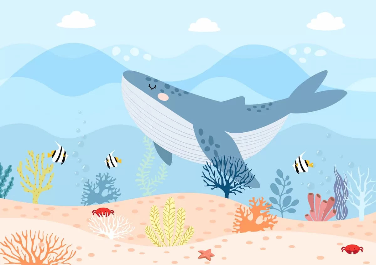 Papier Peint Enfant - Baleine Bleue Dans L’océan