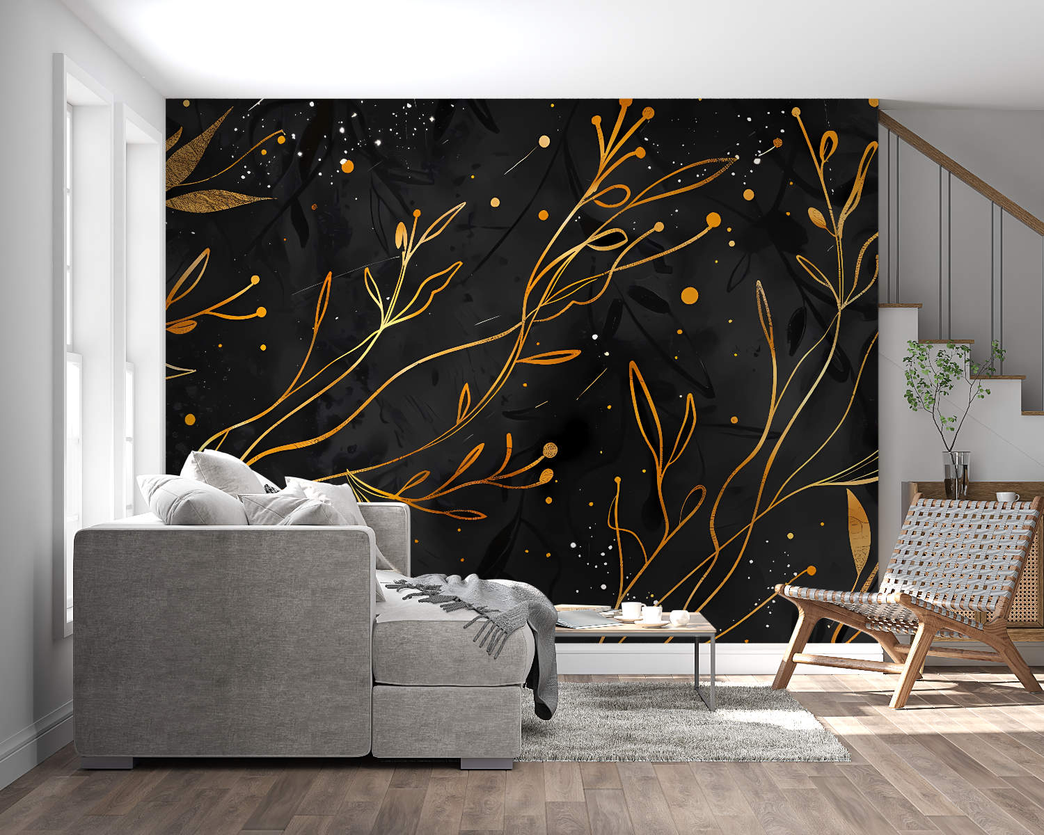 Foliage Wallpaper - Golden Branches in Motion