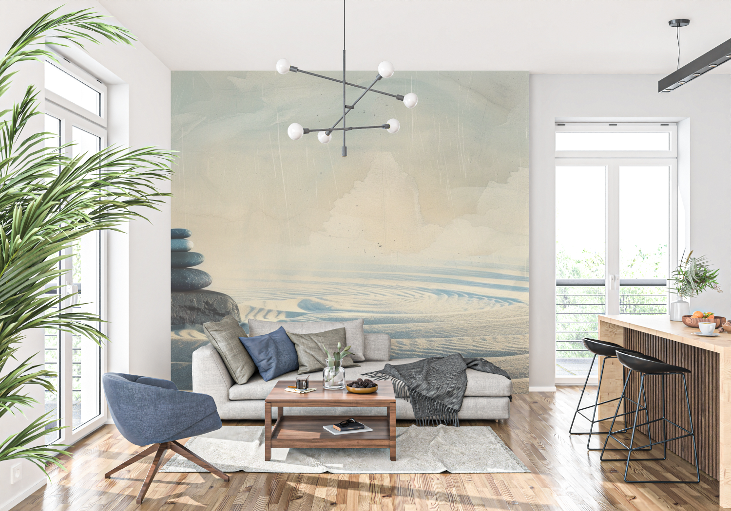 Papier Peint Japonais - Sérénité Zen et Galets en Bord de Mer