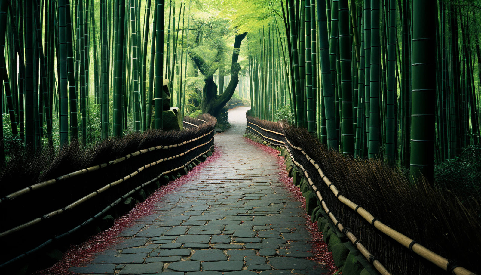 Papier Peint Japonais - Chemin dans une Forêt de Bambous
