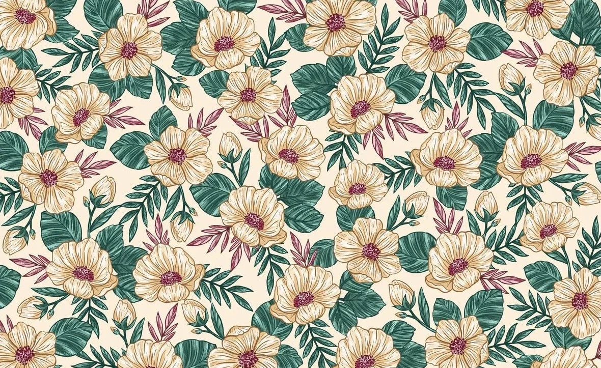 Retro Wallpaper - Pastel Flowers in Classic Pattern