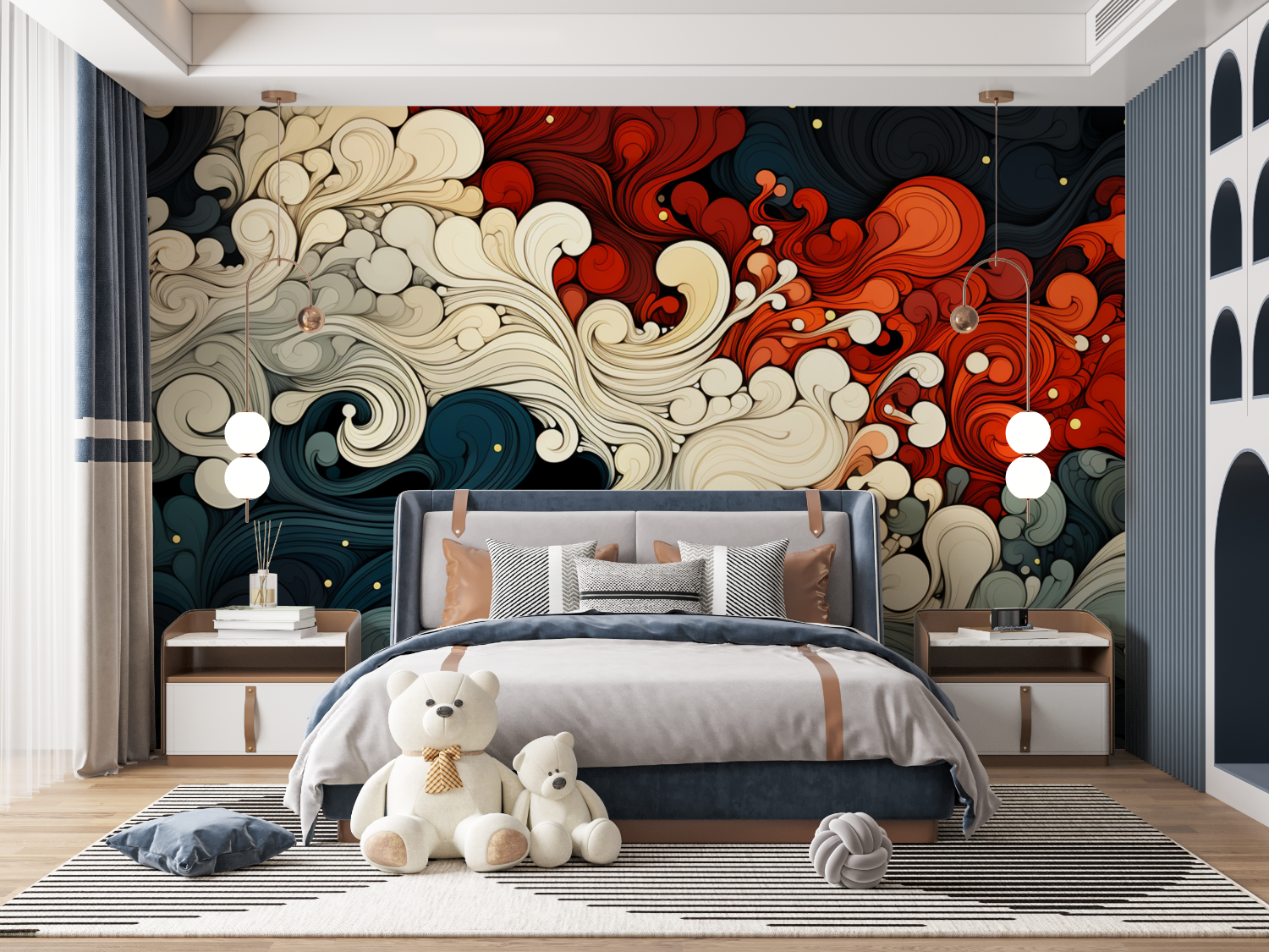 Japanese Wallpaper - Traditional Waves and Red Patterns