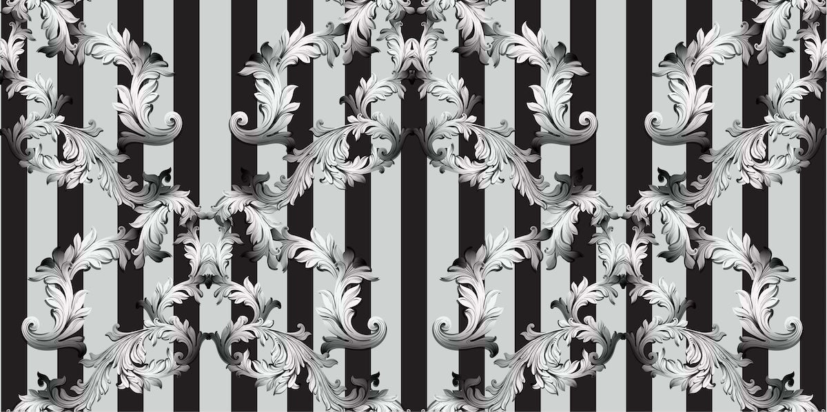 Papier peint baroque - damas classique noir et blanc