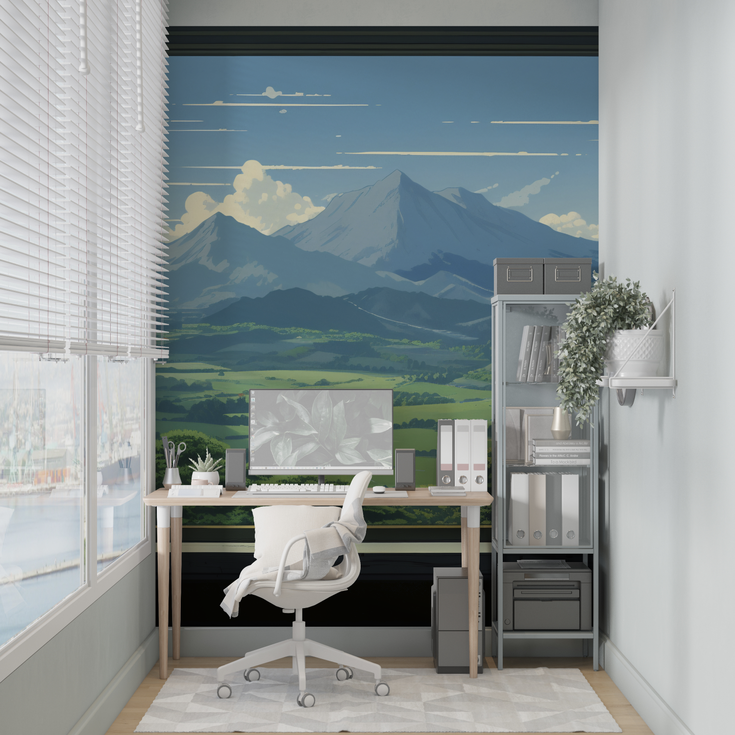 Papier Peint Paysage - Fenêtre Ouverte sur les Montagnes Vertes