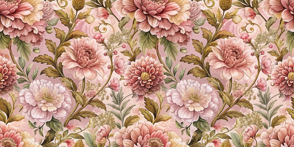 Papier peint fleuri - pivoines vintage pastel
