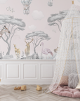 Children's Wallpaper - Pastel Safari and Hot Air Balloons