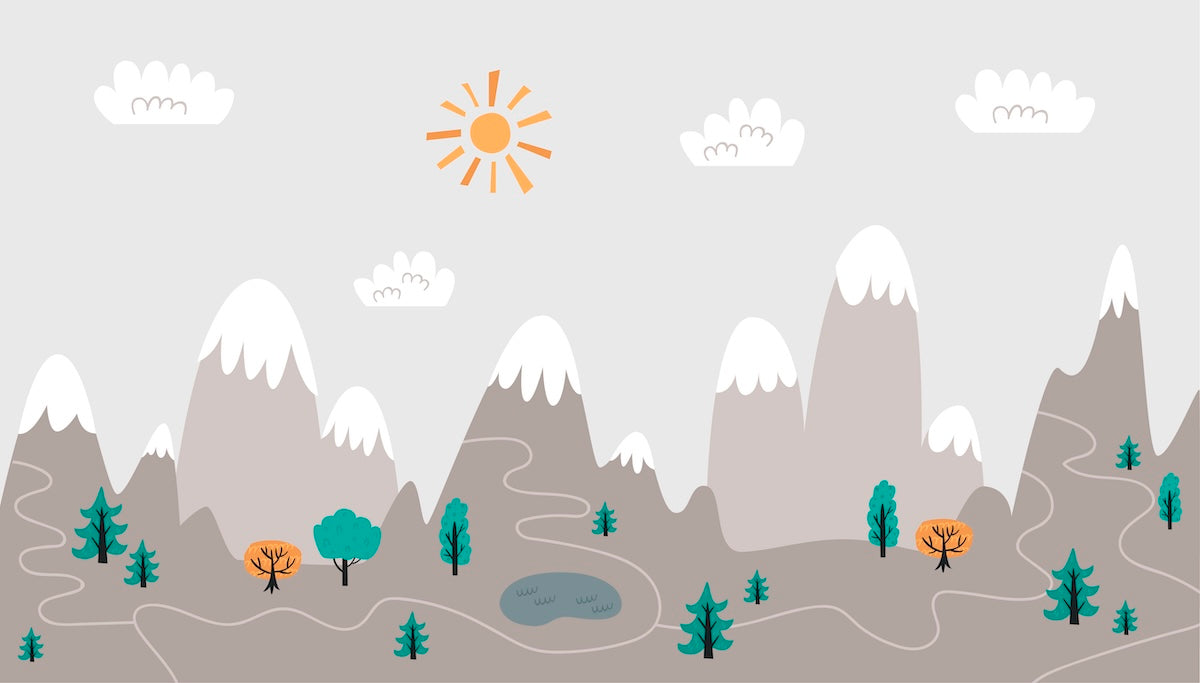 Papier peint enfants - paysage de montagnes grises et petits nuages