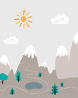 Papier peint enfants - paysage de montagnes grises et petits nuages