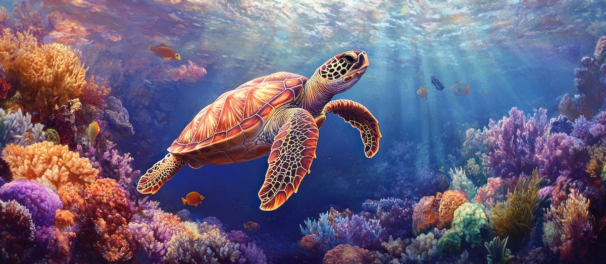 Papier peint animaux - tortue marine glissant dans l'océan azur