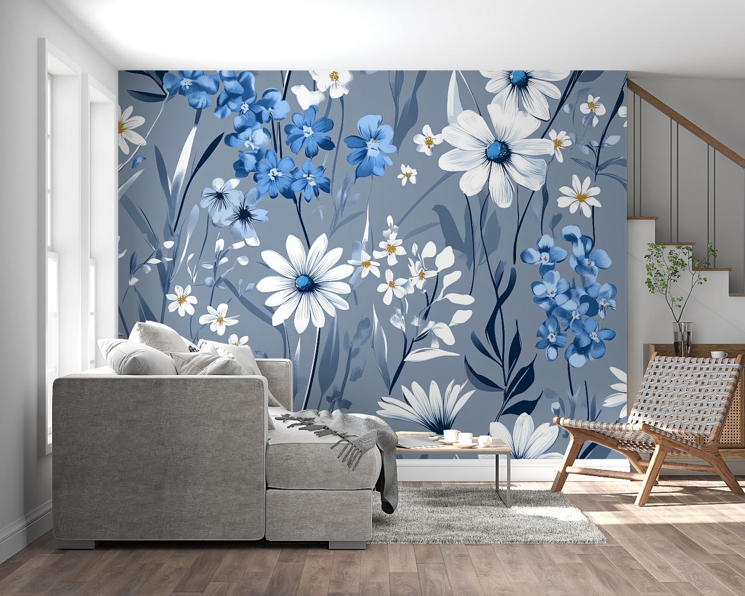 Floral Wallpaper – Blue and White Flowers