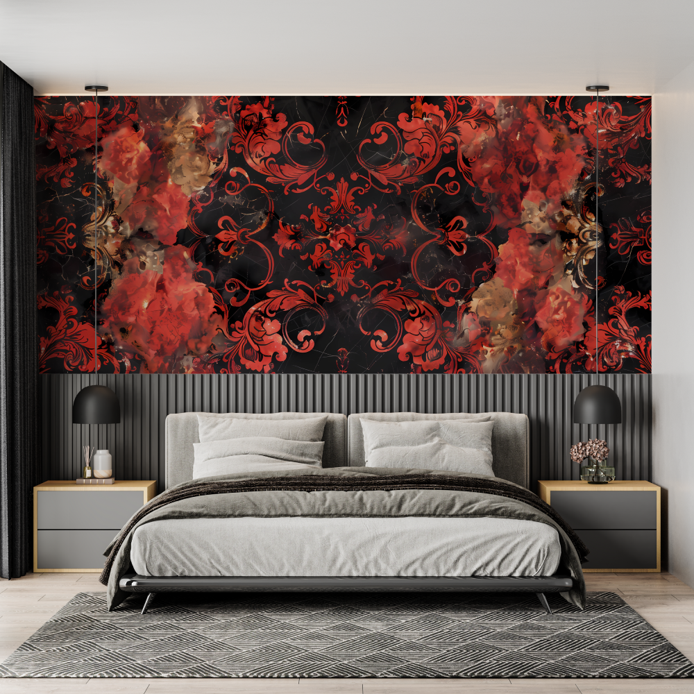 Art &amp; Deco Wallpaper - Rococo Ornaments in Red and Black