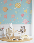 Papier Peint Enfant – Planètes Pastel et Étoiles Rêveuses
