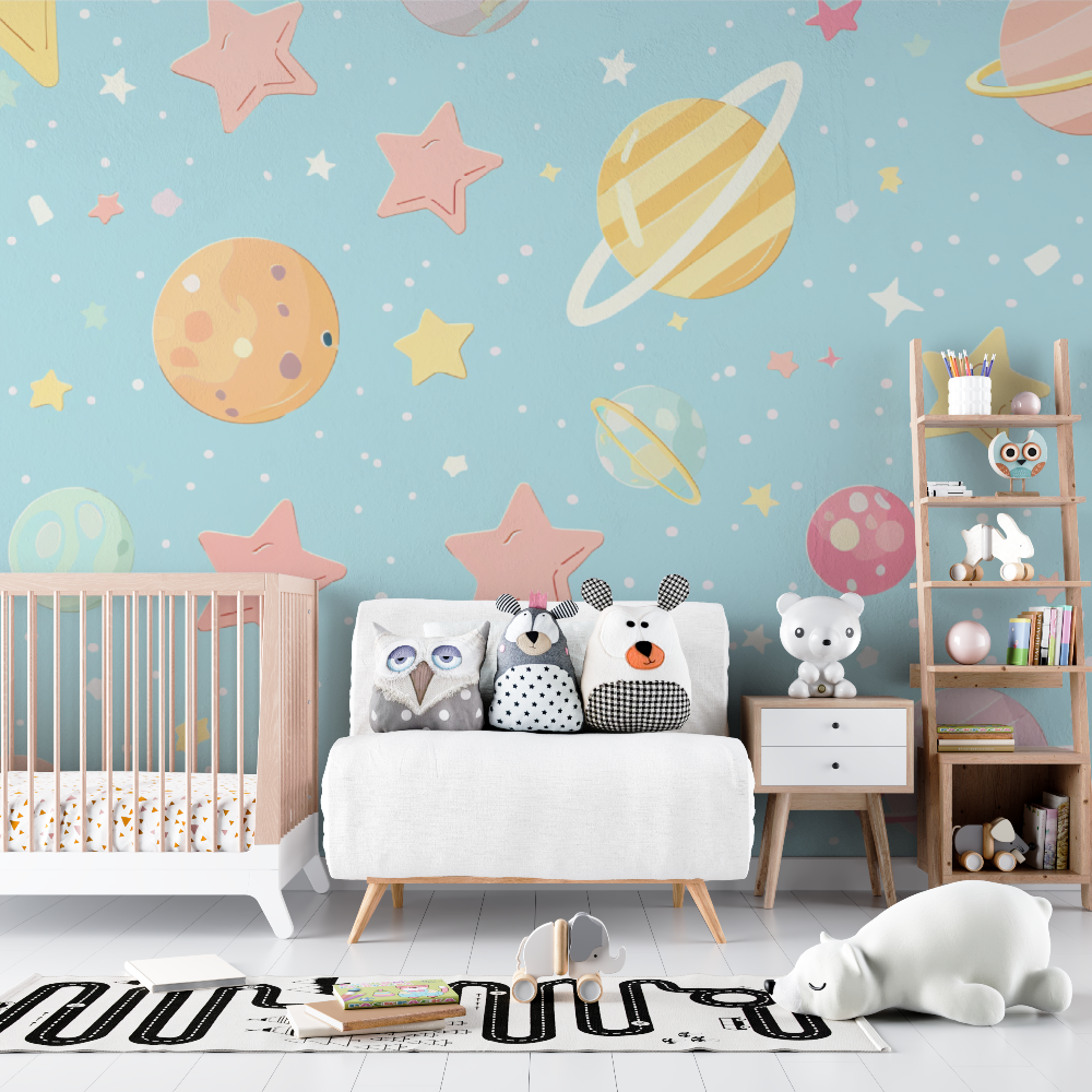 Children's Wallpaper – Pastel Planets and Dreamy Stars