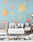 Papier Peint Enfant – Planètes Pastel et Étoiles Rêveuses
