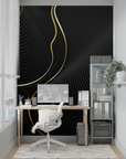 Geometric Wallpaper - Elegant Waves in Black and Gold