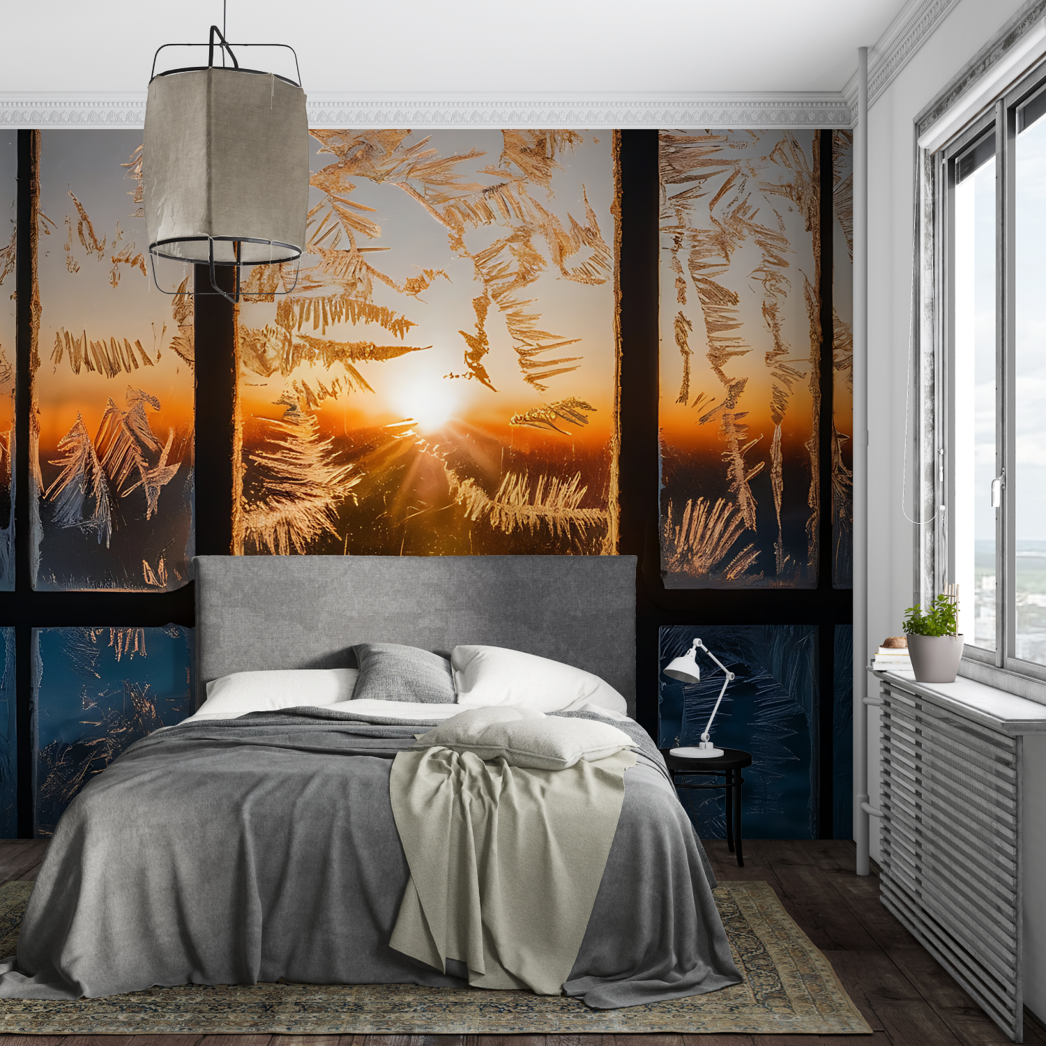 Papier Peint Paysage - Coucher de Soleil à travers une Fenêtre