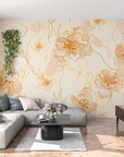 Floral Wallpaper - Golden Cherry Blossoms on a Cream Background