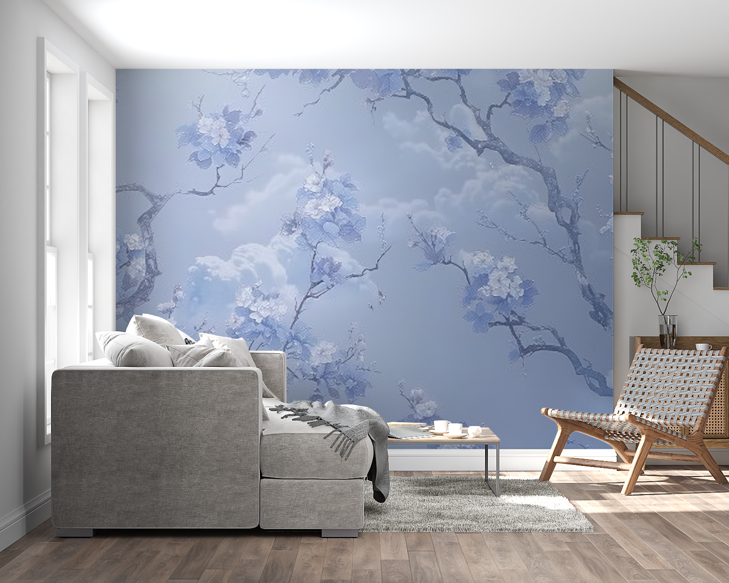 Papier Peint Japonais – Cerisiers Bleutés