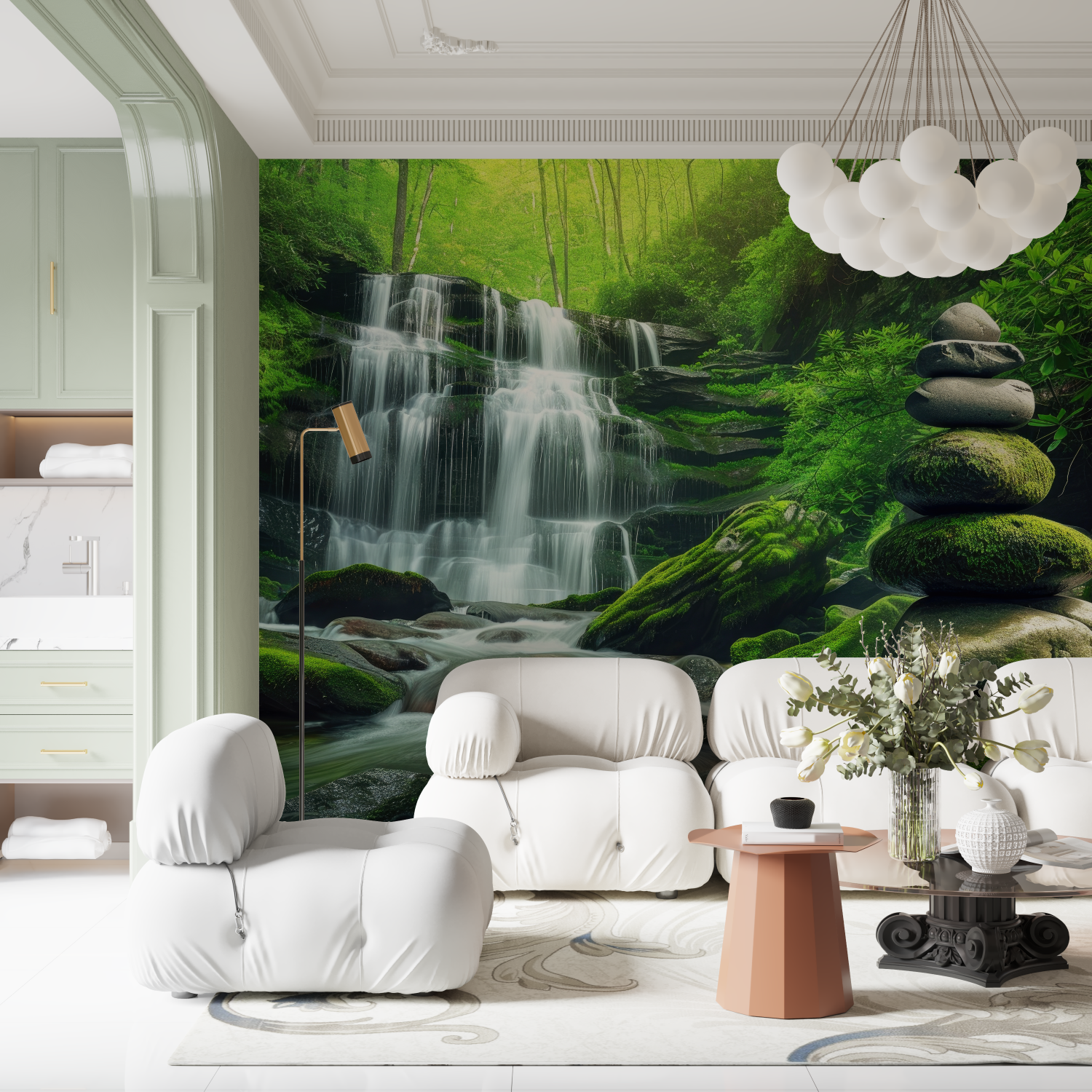 Landscape Wallpaper - Waterfall and Mossy Rocks