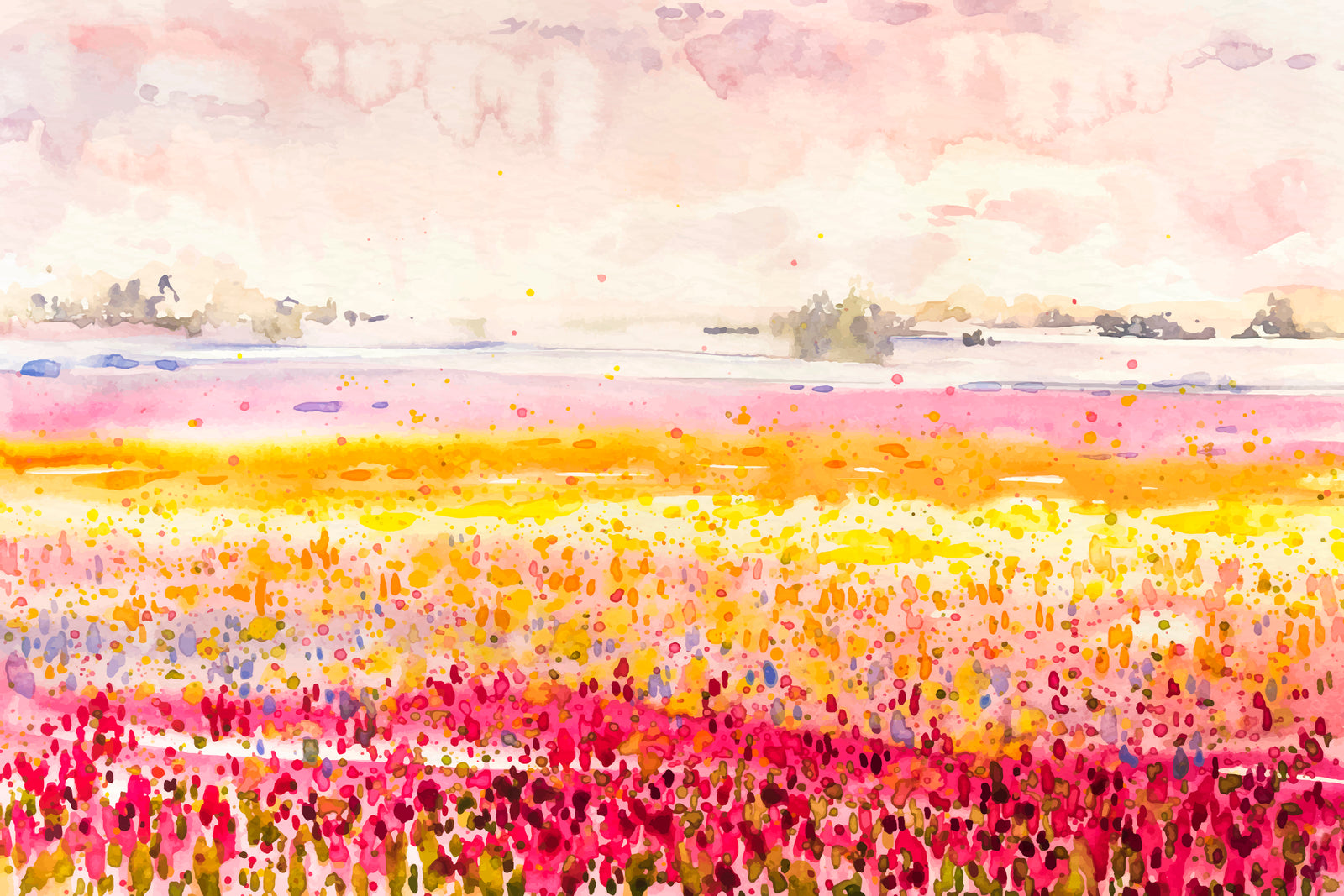 Landscape wallpaper – Watercolor flower field