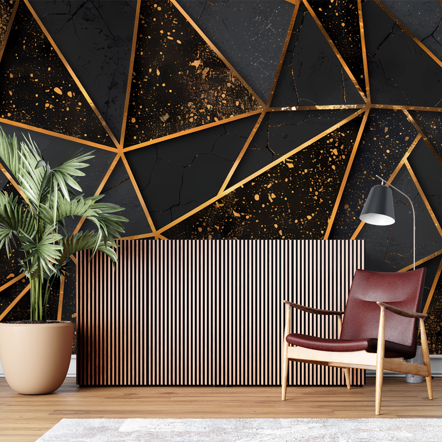 Papier Peint Géométrique - Triangles Dorés