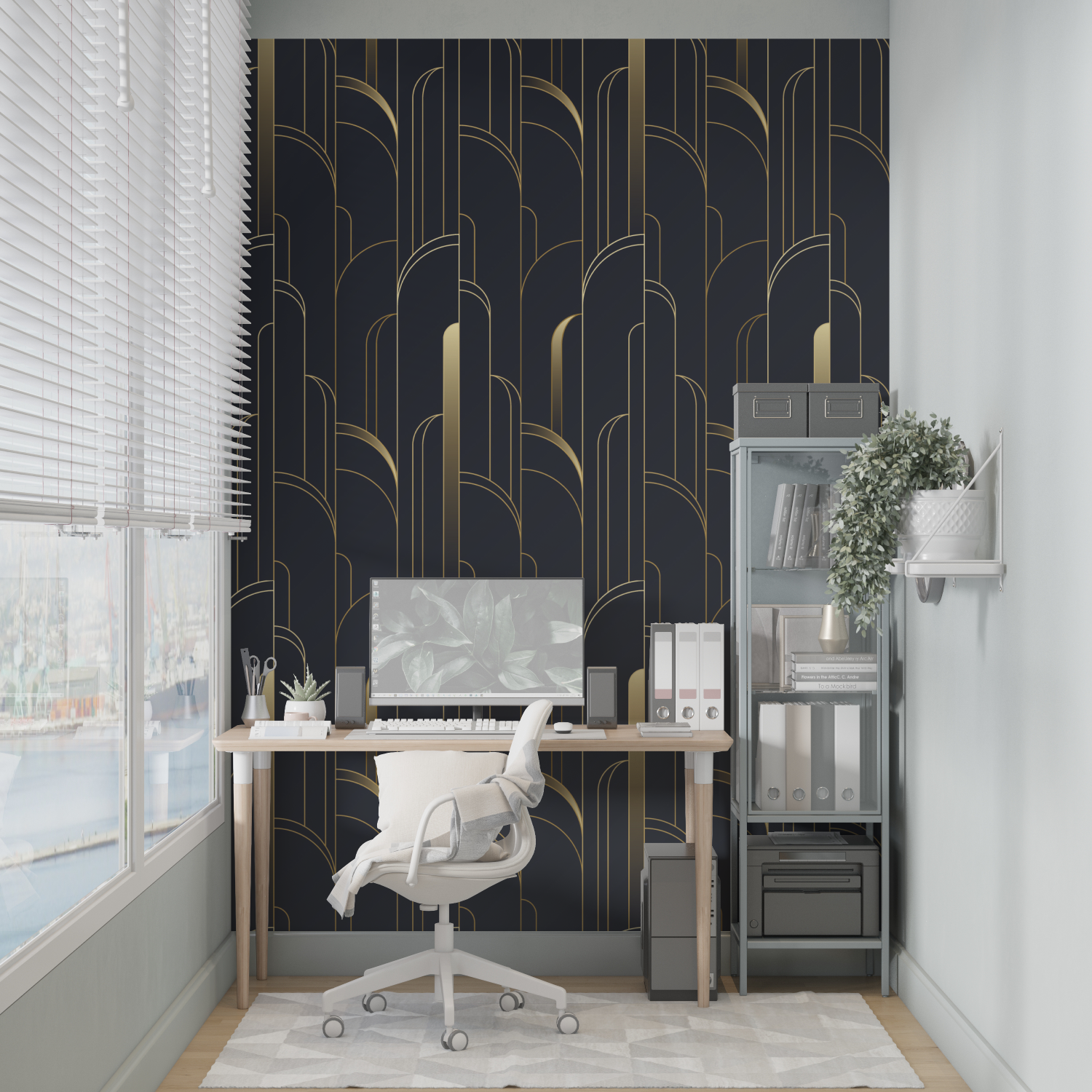 Geometric Wallpaper - Art Deco Pattern in Golden Arches