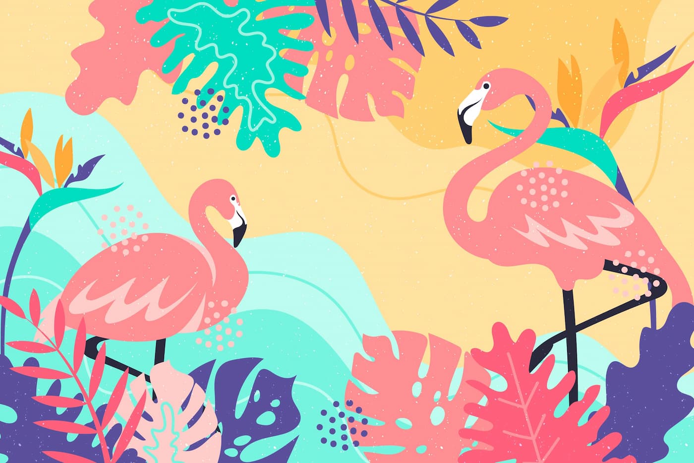 Papier Peint Tropical - Flamants Roses et Feuillage Exotique