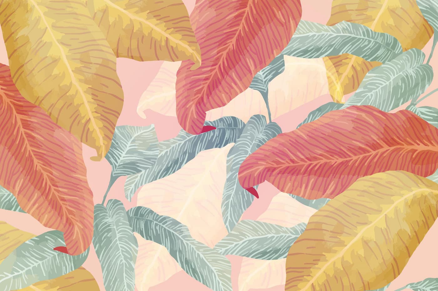 Foliage Wallpaper - Exotic Pastel Leaves