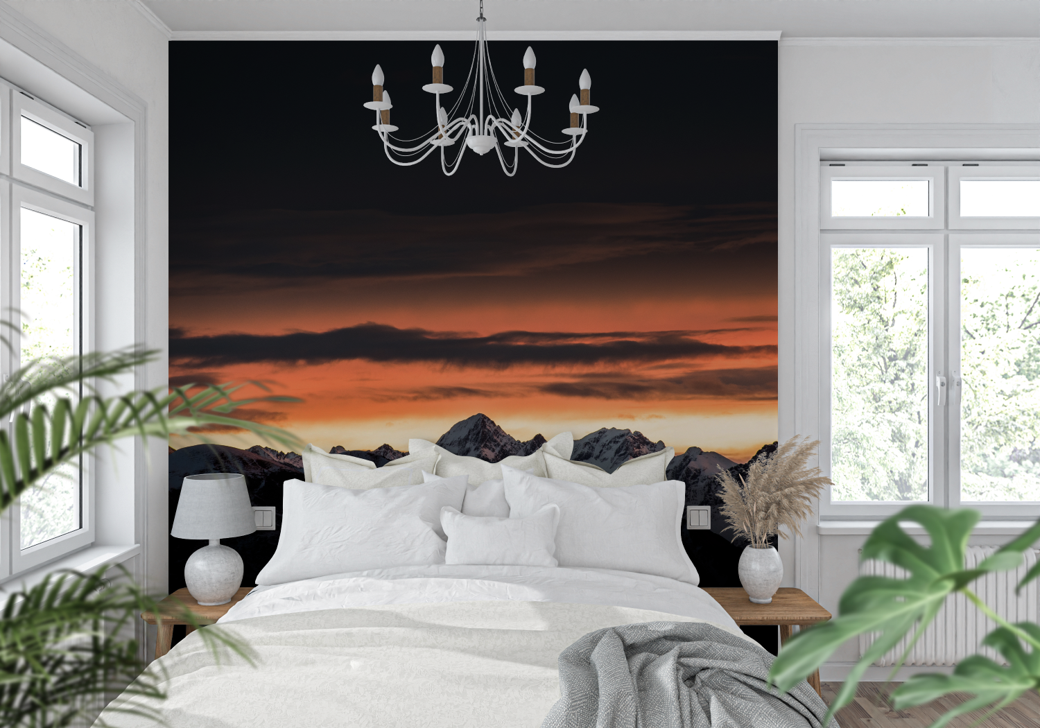 Papier Peint Paysage - Sommets Rocheux et Ciel de Feu