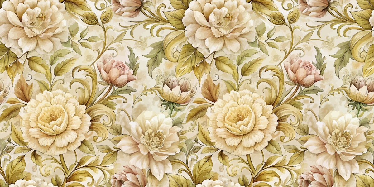 Papier peint fleuri - pivoines dorées classiques