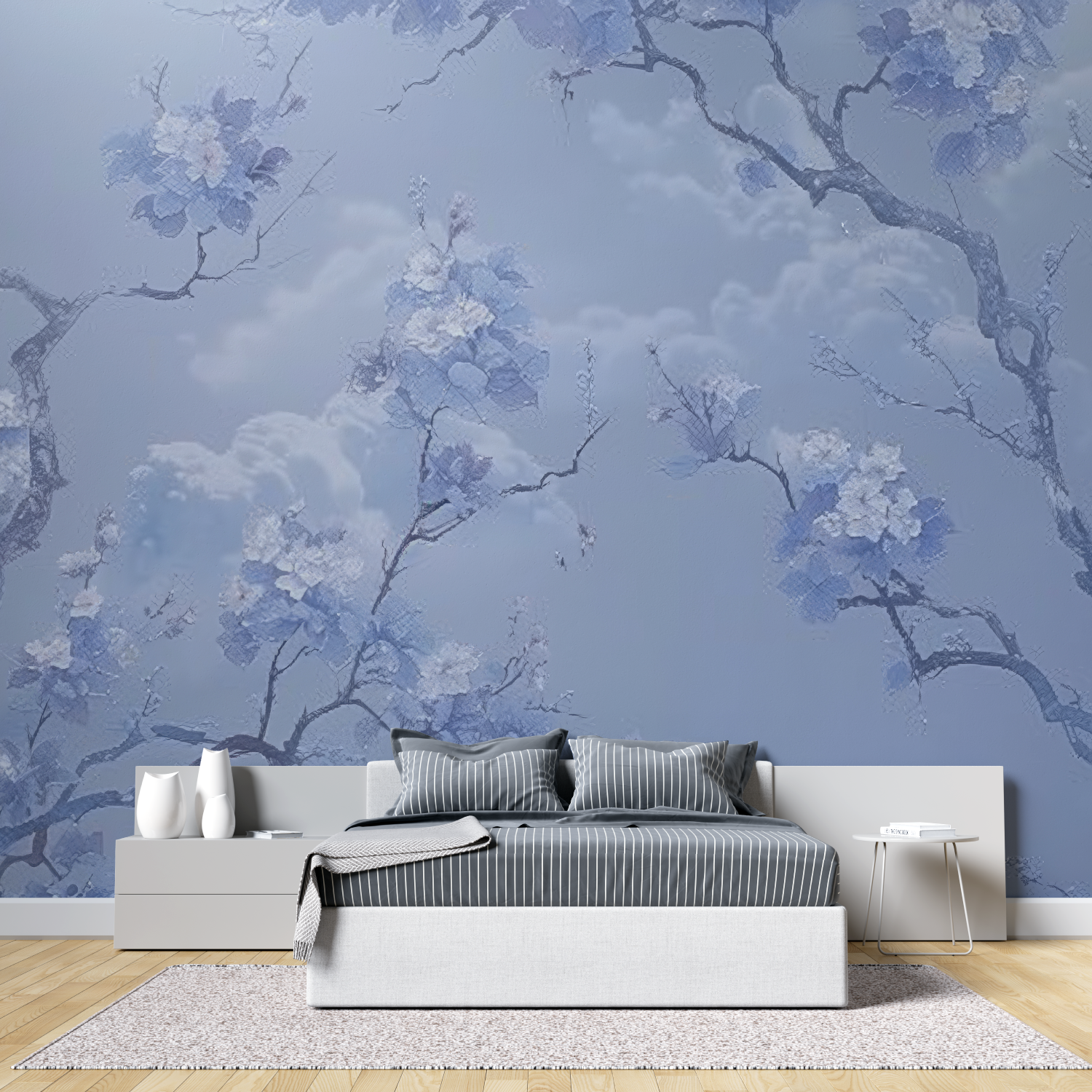 Papier Peint Japonais – Cerisiers Bleutés