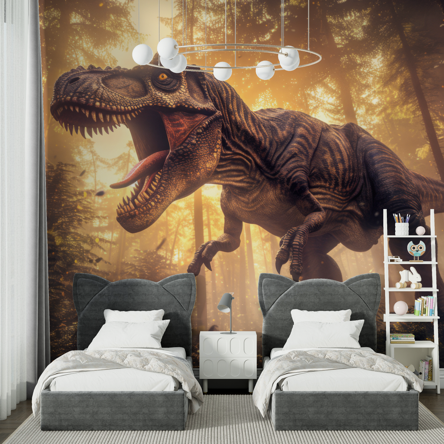 Papier Peint Animaux - T-Rex dans la Brume Forestière