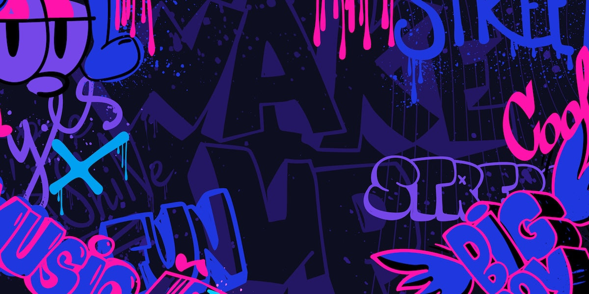 Papier peint graffiti - tags urbains bleu et violet