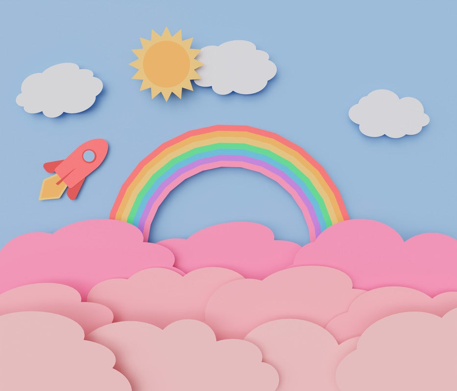 Papier Peint Enfant - Arc-En-Ciel Et Nuages Doux