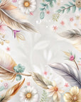 Papier peint boho - plumes et fleurs sauvages pastel