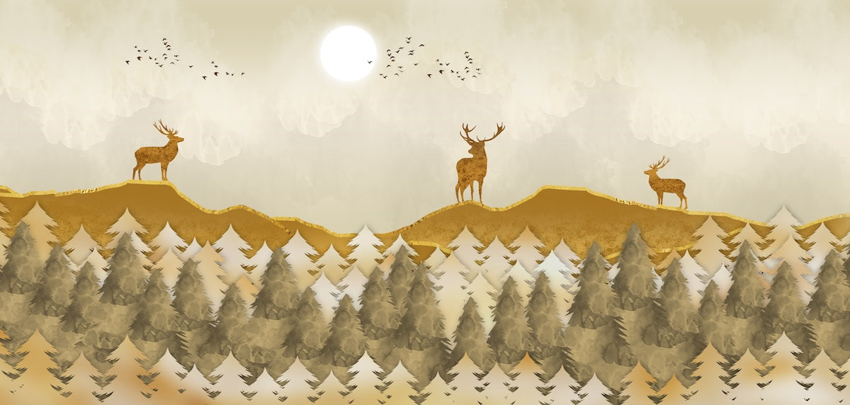 Papier peint animaux - cerfs dans la forêt dorée
