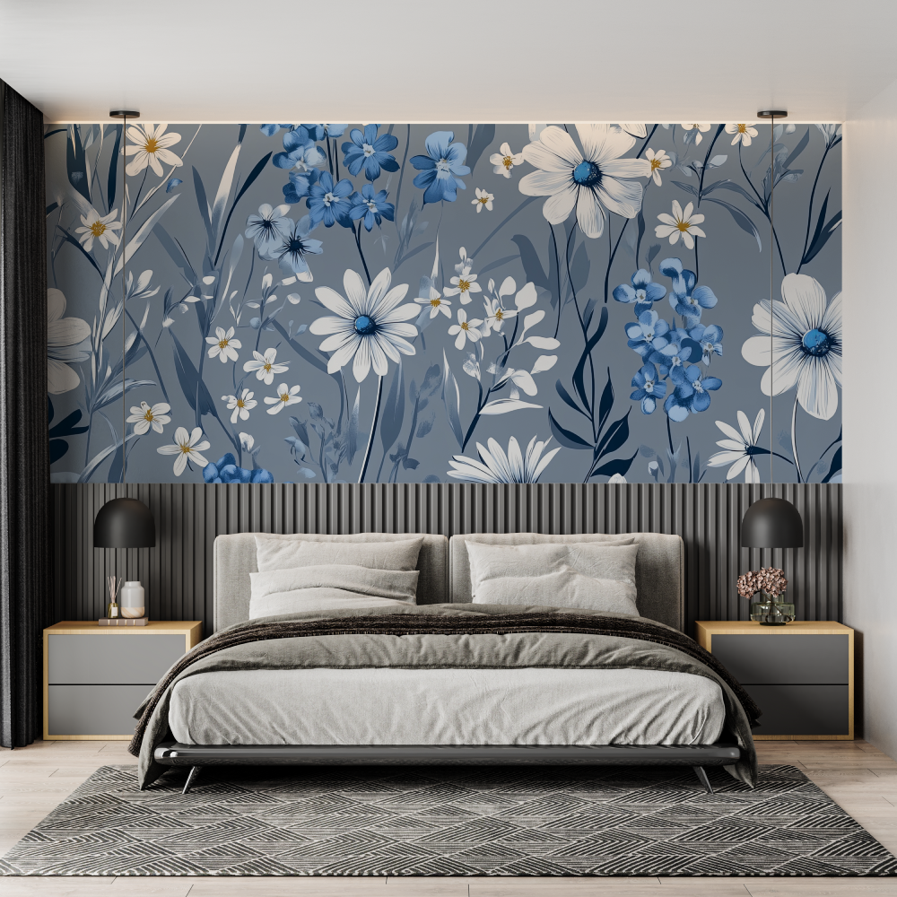 Floral Wallpaper – Blue and White Flowers