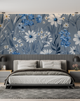 Papier Peint Floral – Fleurs Bleues et Blanches
