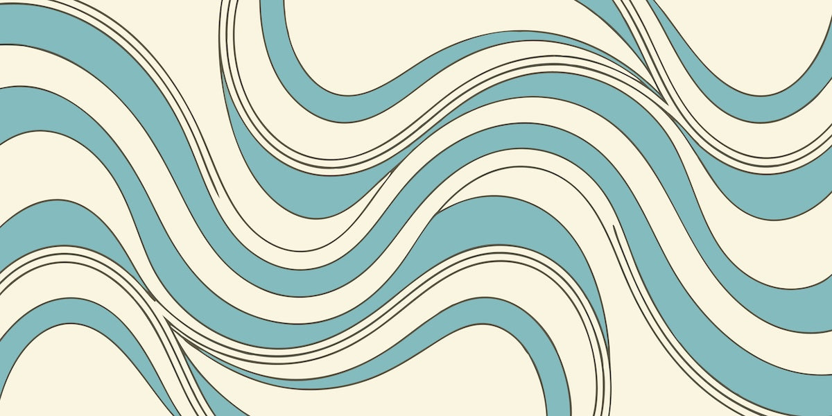 Papier peint rétro - vagues abstraites crème et bleues