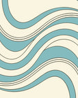 Papier peint rétro - vagues abstraites crème et bleues