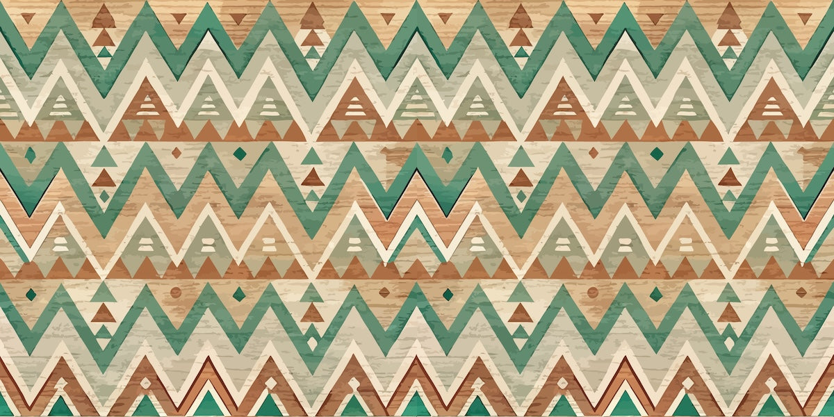 Papier peint géométrique - motifs ethniques et zigzags verts