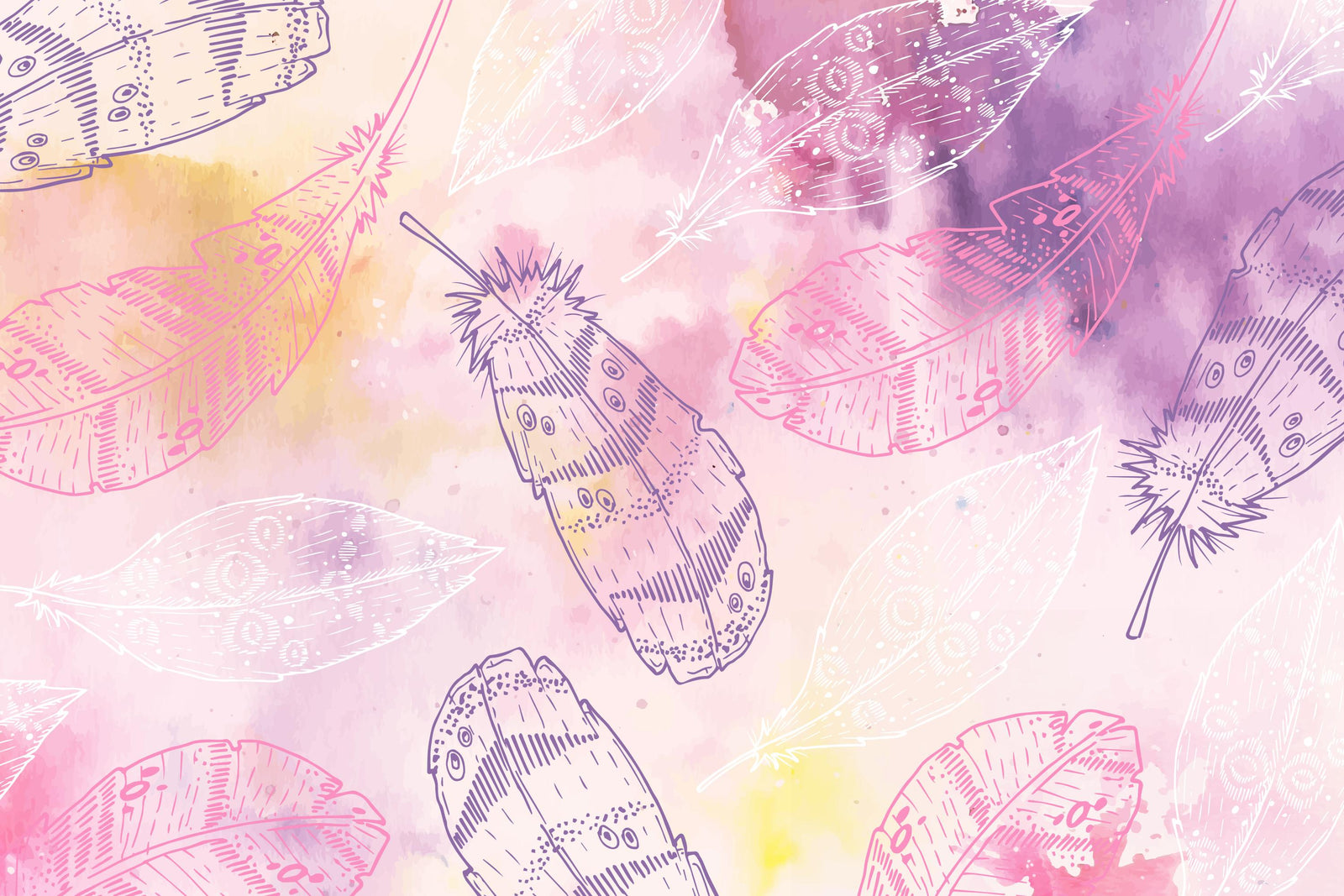 Papier peint plumes – Motif bohème aquarellé