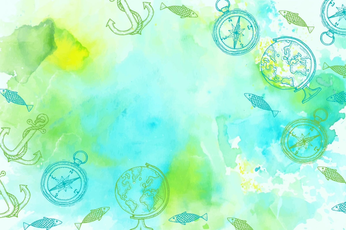 Papier peint rétro - fond aquarelle vert et bicyclettes