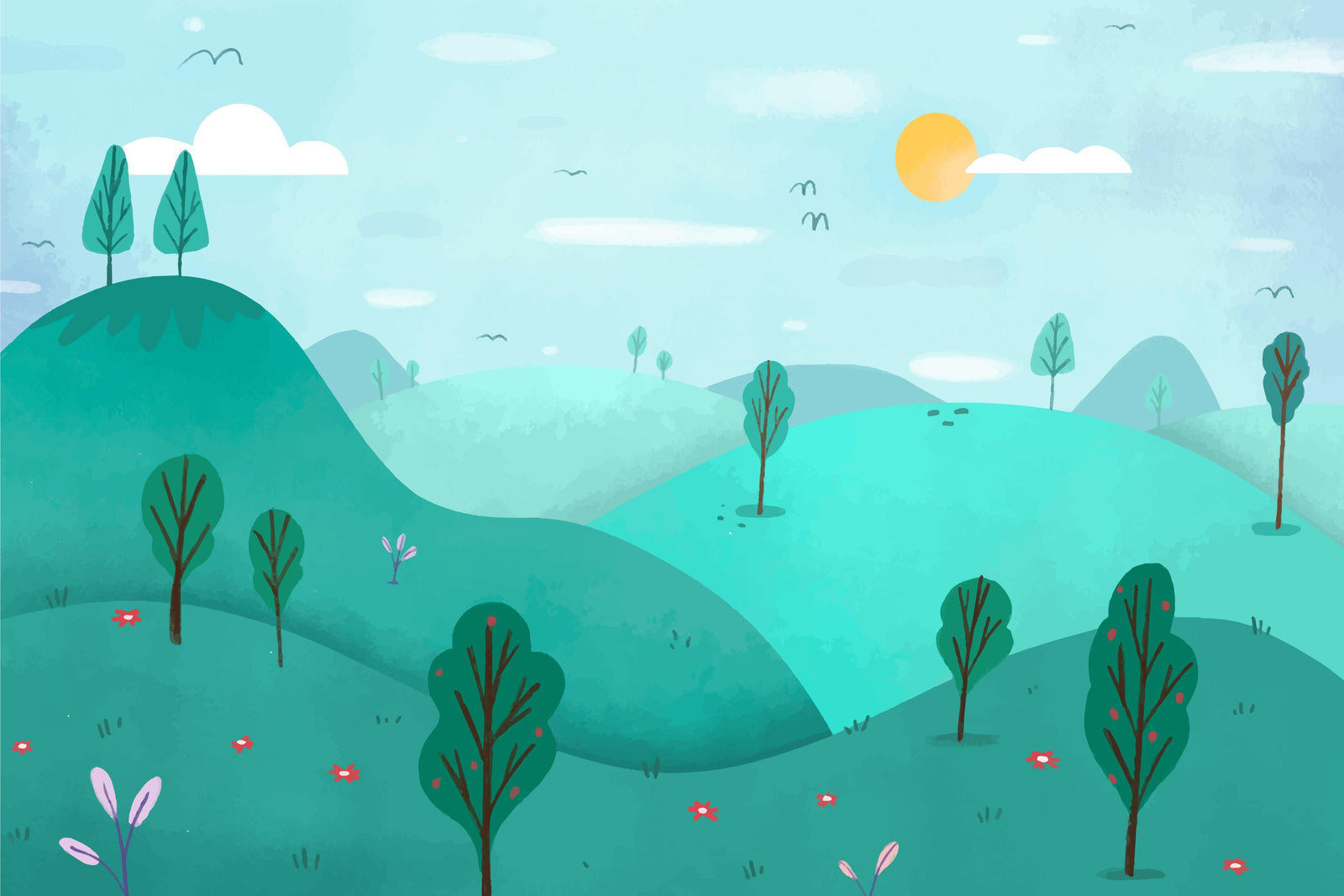 Nature wallpaper – Gentle illustration of rolling green hills