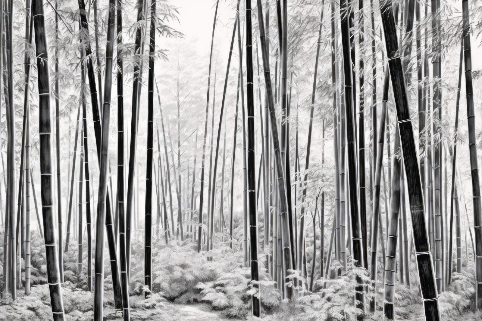 Forest Wallpaper - Black Bamboo on White Background