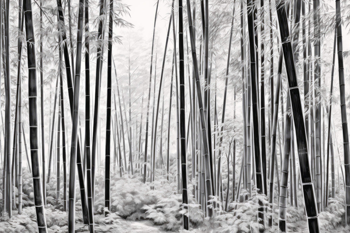 Papel tapiz de bosque - Bambúes negros sobre un fondo blanco
